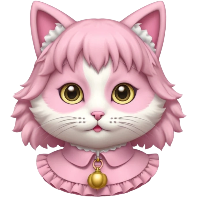 neko with big eyes, bell ruffle coller pink  emoji