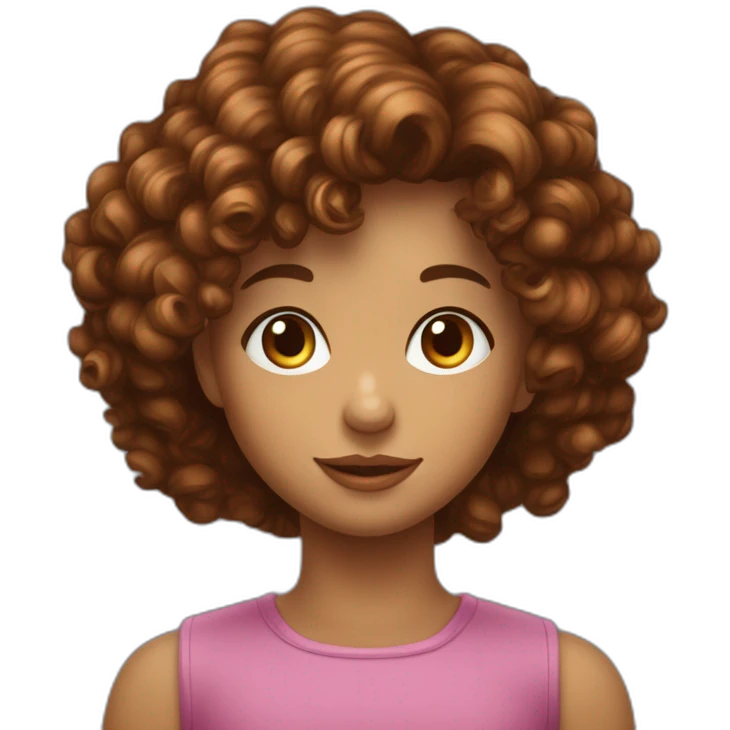 Une jeune fille avec les yeux marrons et les cheveux marrons bouclés emoji