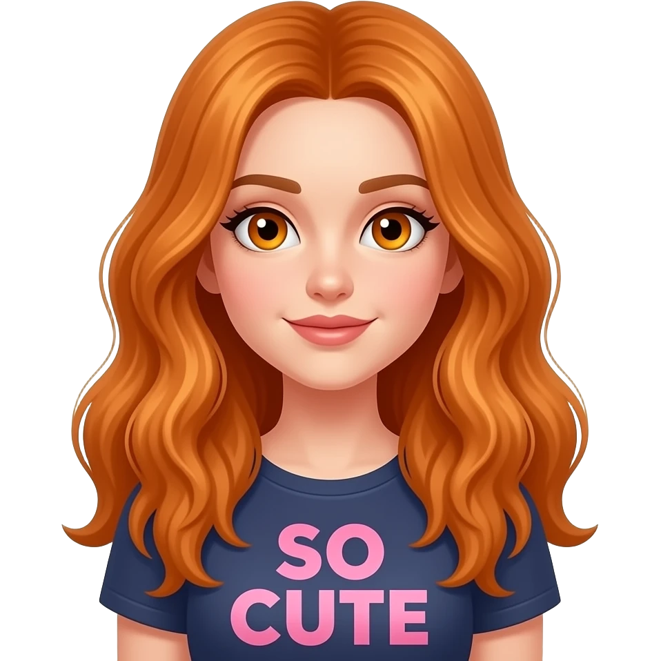 sexy girl with overlong ginger hair and ginger eyes a top with ... SO CUTE written on it emoji