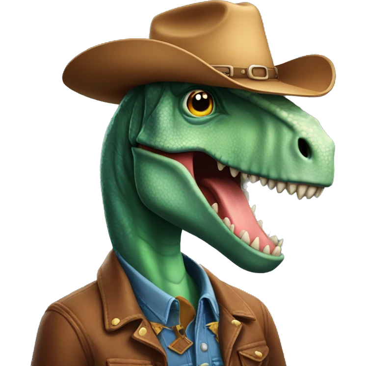 Dinosaur with a cowboy hat on his head emoji