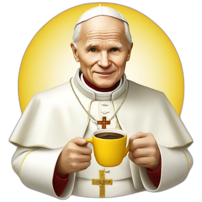 pope John Paul II with yellow face offering coffee emoji