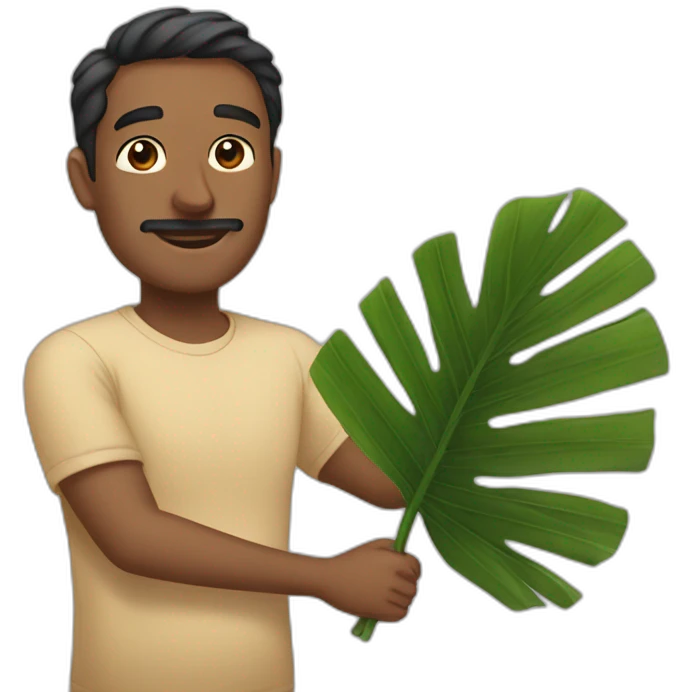 a man is laying and someone fan him with palm leaf emoji