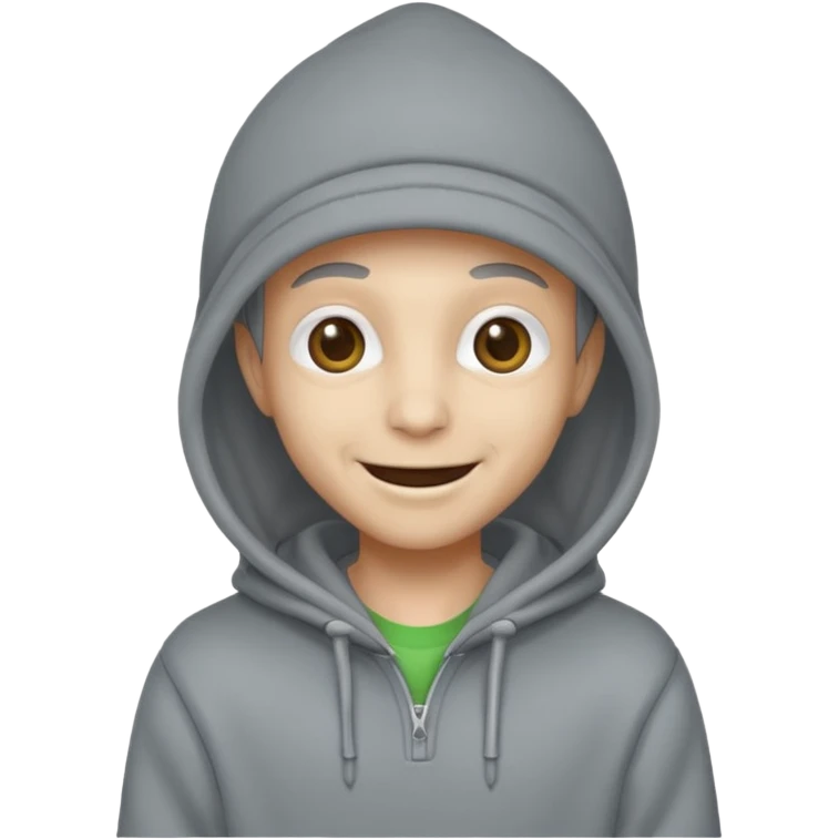 alien in gray hoodie full height, wear hoodie hat, happy emoji