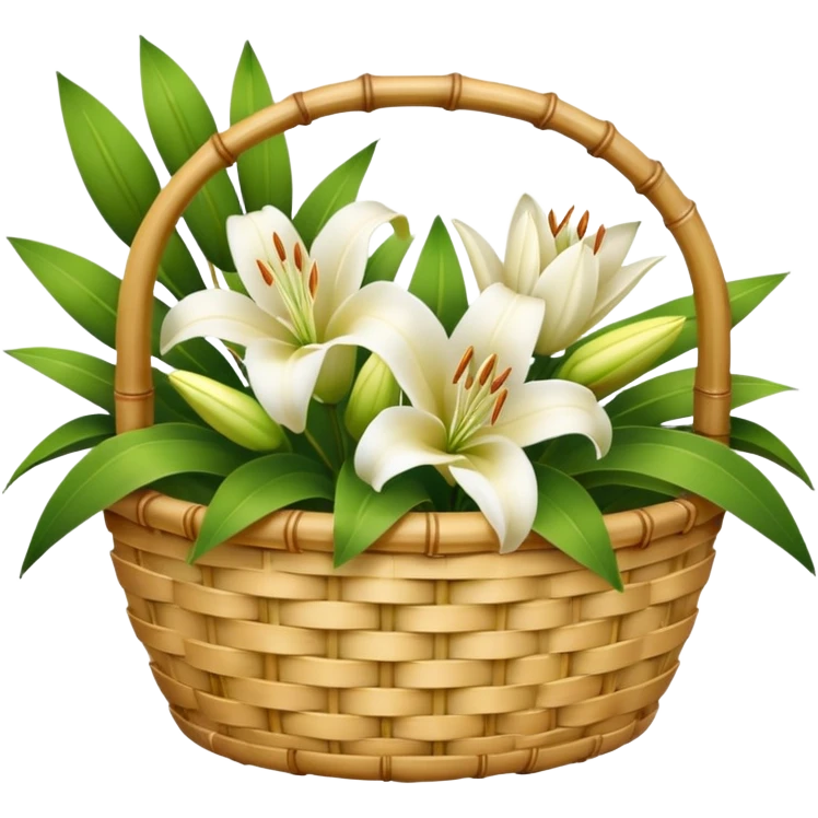 bamboo basket, lily, leony flowers emoji