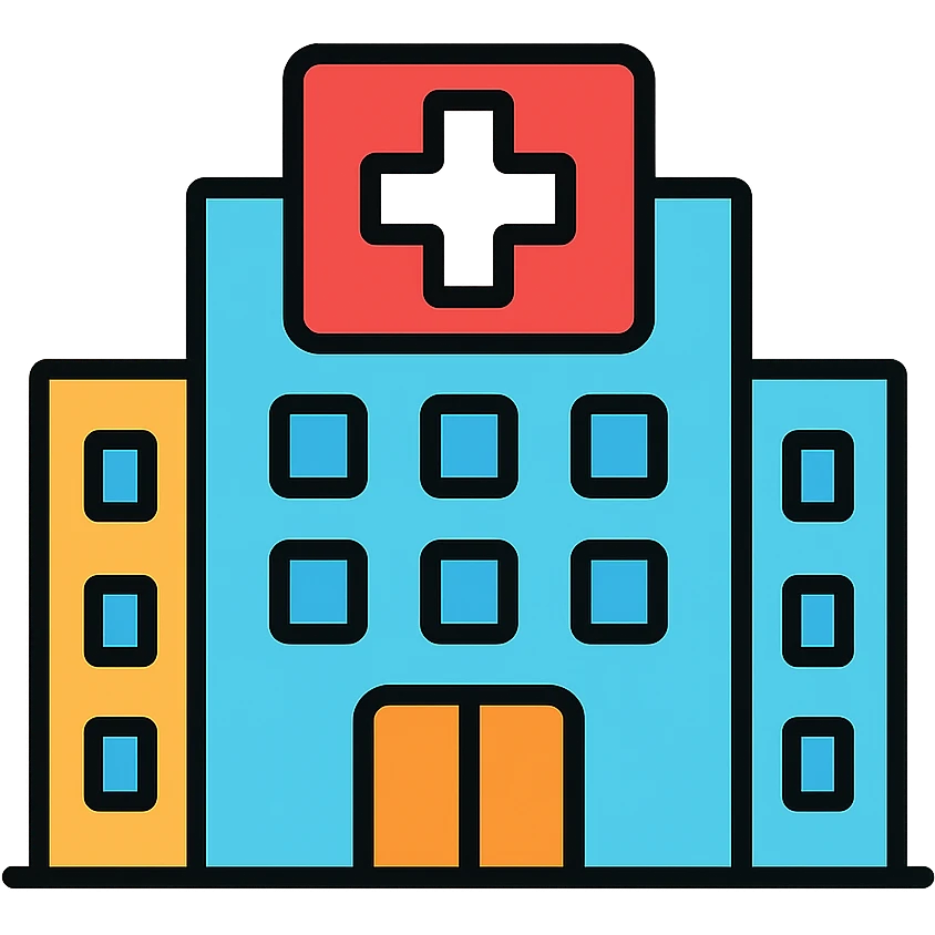 Modern hospital building in Bangkok with medical cross symbol emoji