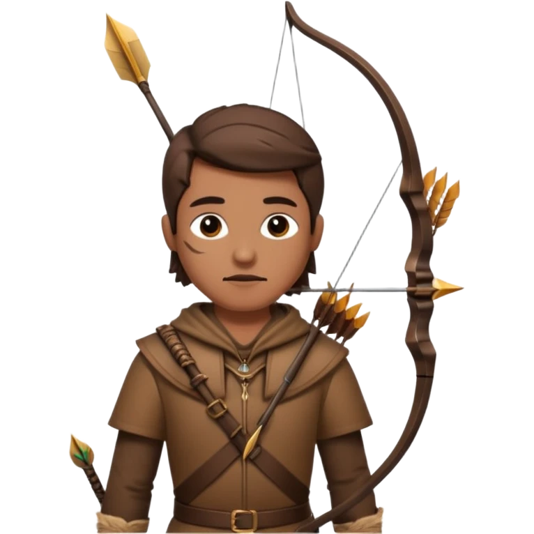 The classic hunter image with a bow and arrow on his back, dressed in brown with some animal made decorations emoji
