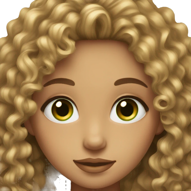 Make a girl with brown blonde highlights and curly hair with green eyes and nice eyelashes  emoji
