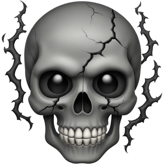 iOS style emoji, dark fantasy skull, cracks, black smoke from eyes, soft light, stylized emoji