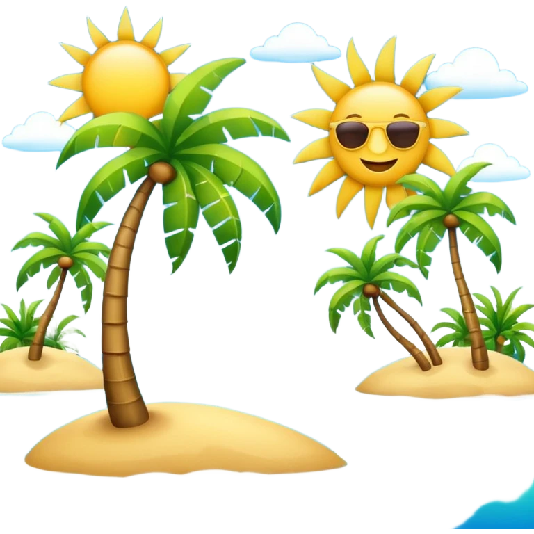 vacation emoji with sea and palm trees, simple, cheerful emoji