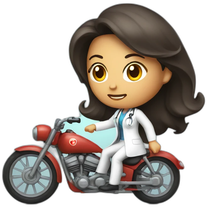 long and dark hair female doctor riding a shiny bike emoji
