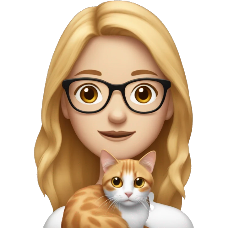 White skin strawberry-blonde haired girl with glasses holding long-haired calico cat emoji