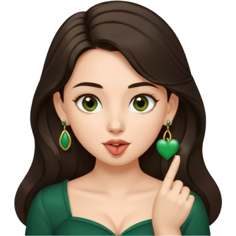 pretty bratz genmoji that looks like tamannah bhatia (bollywood actress), wearing a dark green sweetheart neckline top, dark brown hair, light makeup, no necklace, dangly earrings, SIDE hair part, fair. dark brown eyes, long hair

Show her licking her finger  emoji
