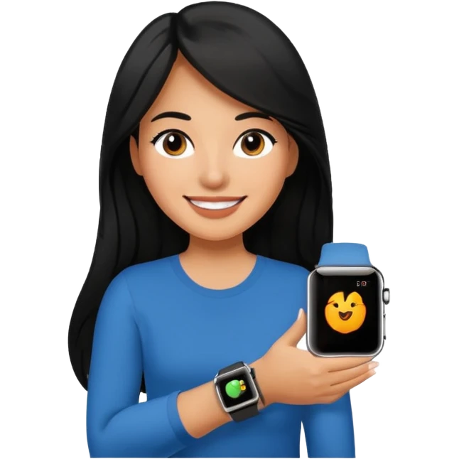 mujer cabello negro largo con apple watch en su muñeca emoji
