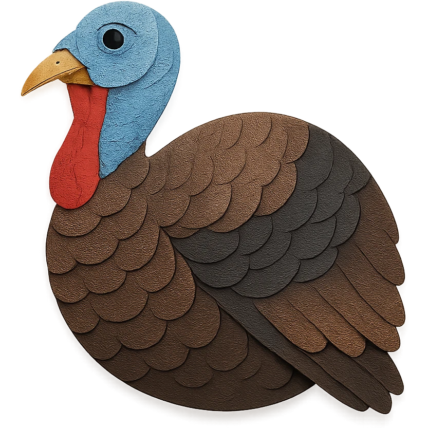 close-up of an Eastern Wild Turkey, fine paper edges, iridescent feathers, red wattle, blue head, natural background emoji