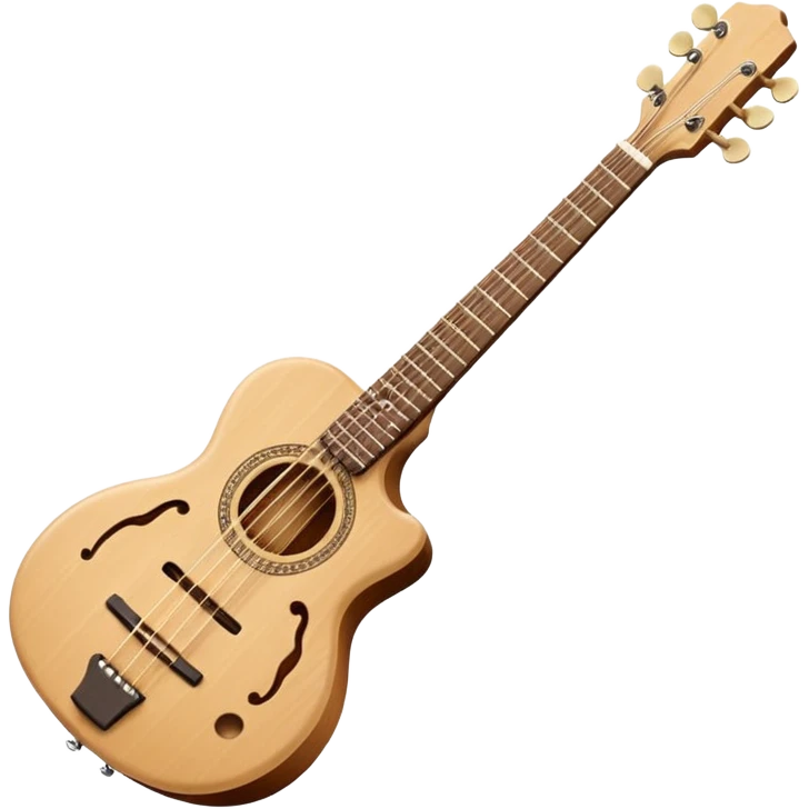 Emoji-style illustration of a Karadeniz kemençe: slim light-wood body, dark fingerboard, three tuning pegs, two curved sound holes, small tailpiece, and a slightly curved bow with light horsehair. Simple, clean, modern Apple-style look. emoji