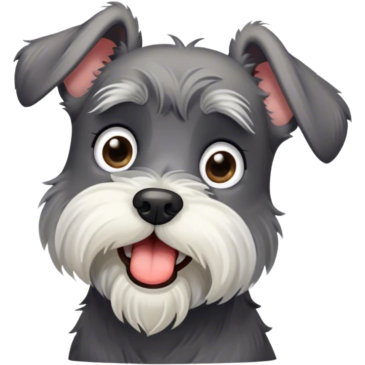 Cinematic Cute Yawning Miniature Schnauzer Portrait Emoji, Head cocked with a wide, adorable yawn and droopy, charming eyes, featuring a neatly trimmed, lovable salt-and-pepper fur, simplified yet irresistibly cute, highly detailed, glowing with a warm, relaxed radiance, high shine, exuding a sleepy yet spirited charm, styled with a soft, cozy glowing outline, capturing the essence of a Miniature Schnauzer mid-yawn, radiating pure, drowsy cuteness! emoji