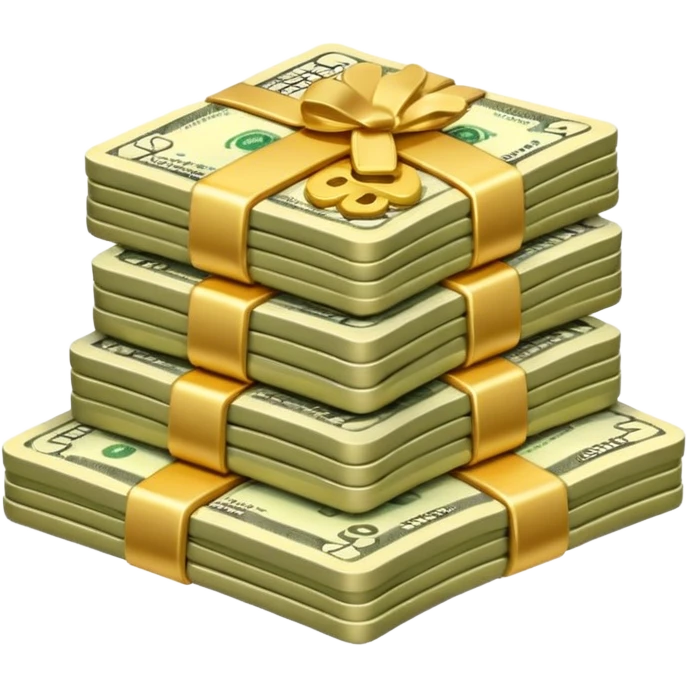 stack of money emoji,
cute emoji style, mobile game emoji,
soft 3D look, smooth gradients,
white outline sticker style,
no background emoji