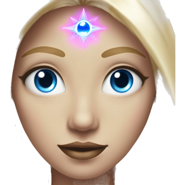magical diva with thin pink andromedan face long blonde hair and blue eyes glowing third eye emoji