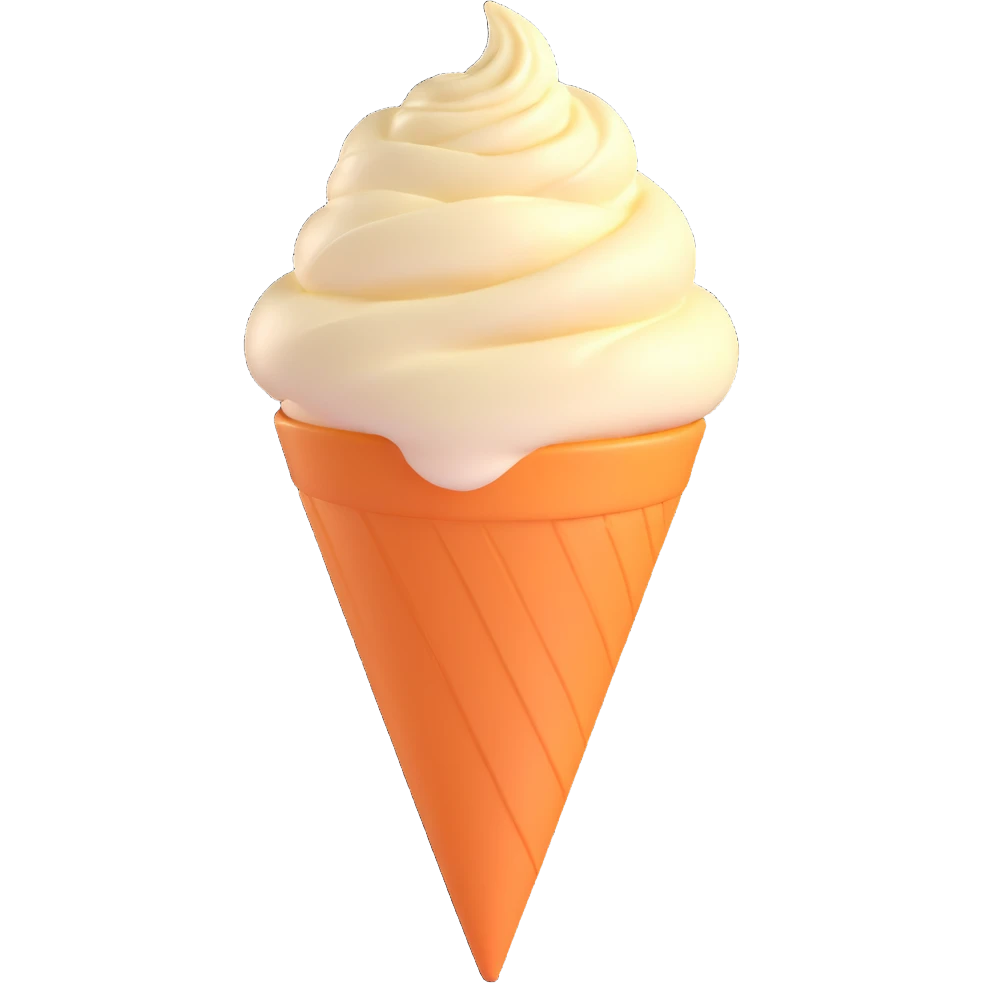 minimal vanilla gelato, inverted cone, no topping emoji