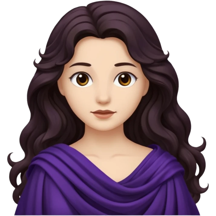 Proserpina from The Olympians with long dark brown wavy hair, dark purple stola emoji