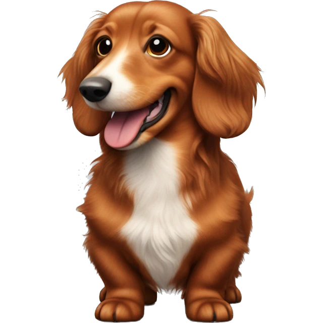 Smiling Fat Miniature red long haired dachshund whole body scruffy emoji