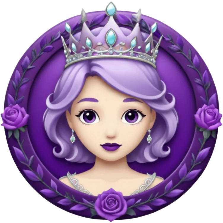 Purple shadow rose silver circle plaque with silver tiara emoji