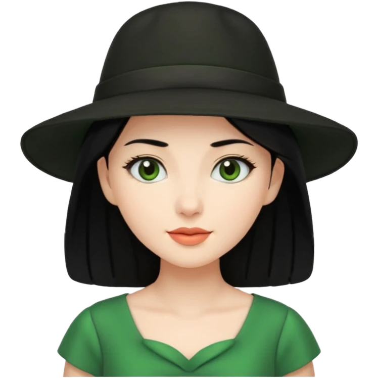green dress black hair black hat emoji
