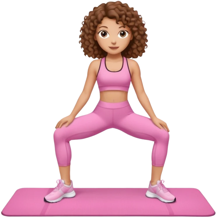White girl with brown curly hair pilates pink emoji