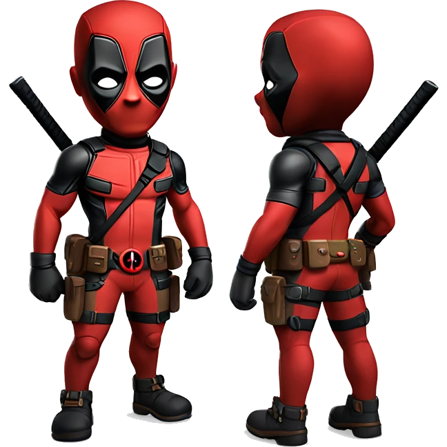 Cute deadpool character full body front side and back emoji