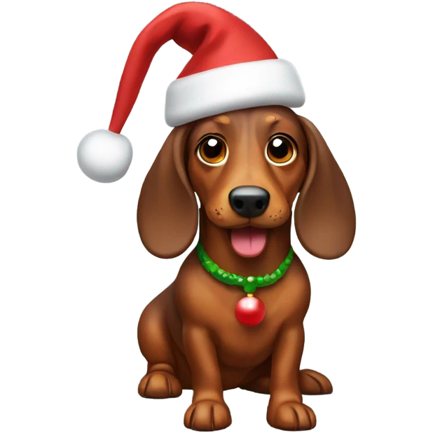 Brown Wiener dog wearing a Christmas hat emoji