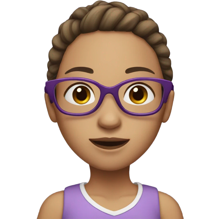 girl with purple glasses, brown hair, pinytail, white skin emoji