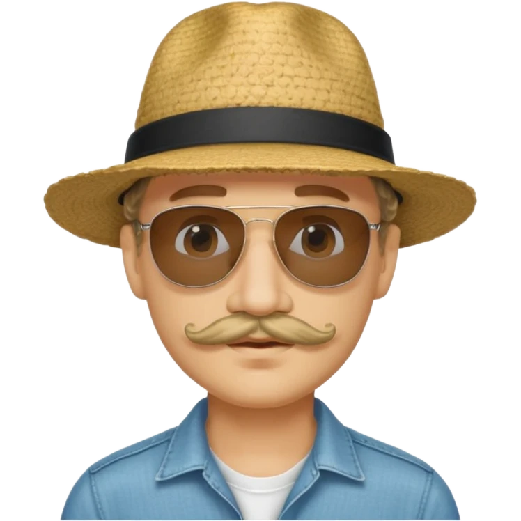 LONG CURLY mustached man in sunglasses with HAT emoji