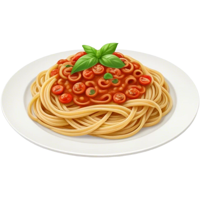 Spaghetti Napoli on a plate,nice basil on top emoji