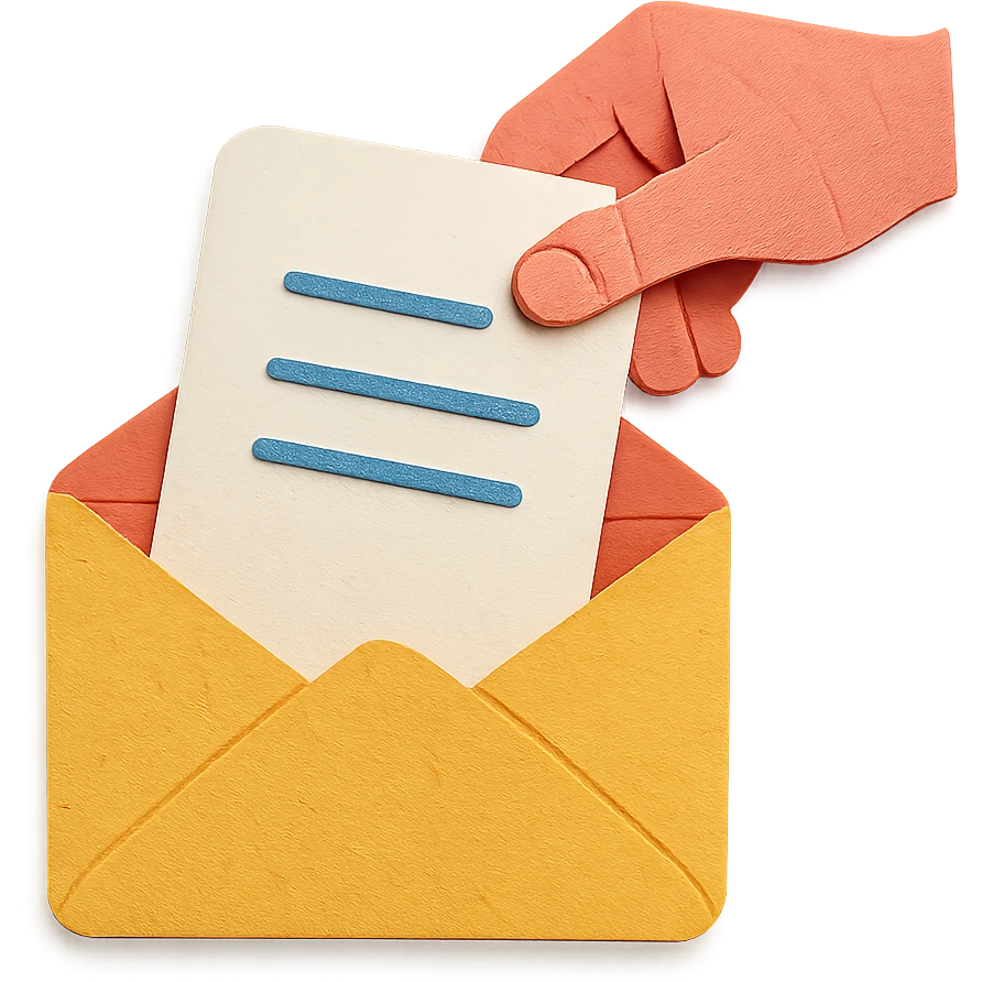 a letter being placed inside an envelope, paper craft style emoji