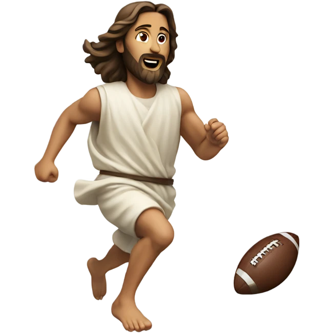 Jesus running with a football emoji