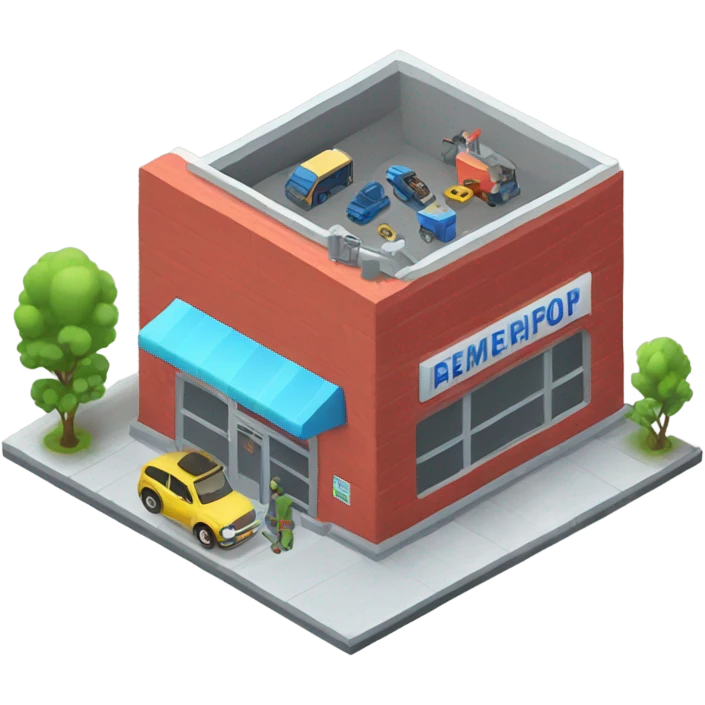 isometric car repair building emoji