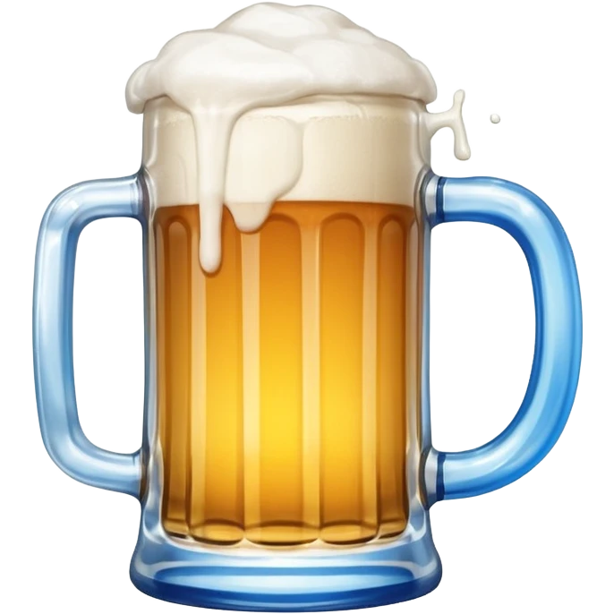 A large clear glass mug with a bright blue liquid inside.  Make the mug thicker and white/clear, not blue. beer stein. Handle is not blue. The walls of the mug are very thick and white emoji