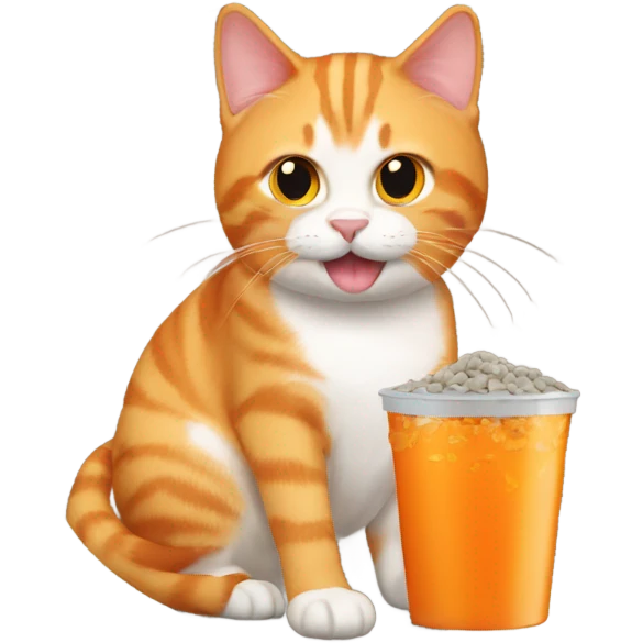 An orange cat that is eating dogs food emoji
