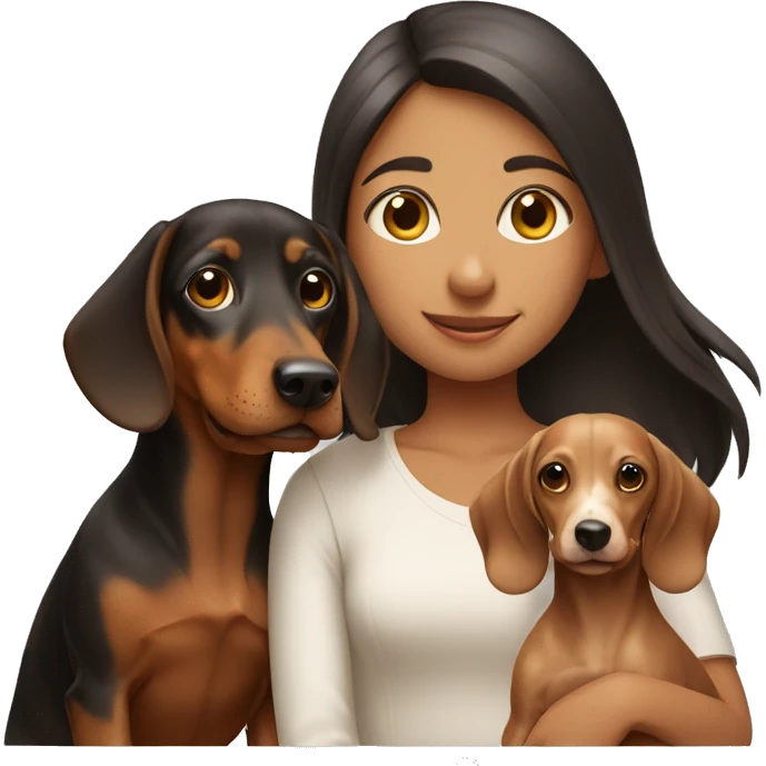 Girl and boy with two dachshunds together  emoji