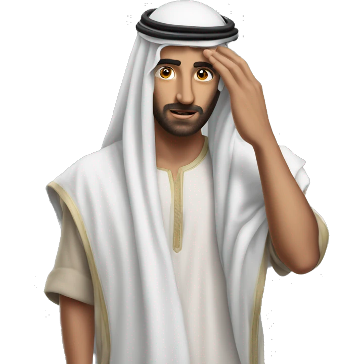 Arab holding his head with his hands photorealistic serious emoji