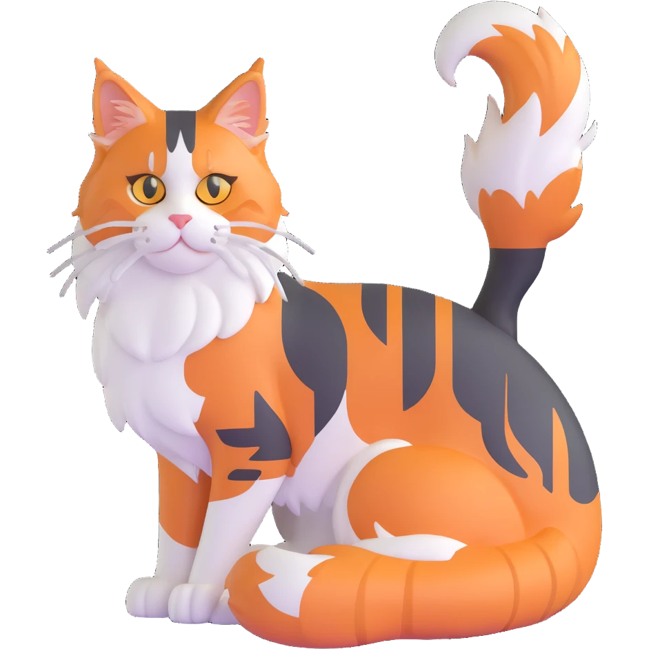 calico maine coon cat with orange, black and white patches emoji