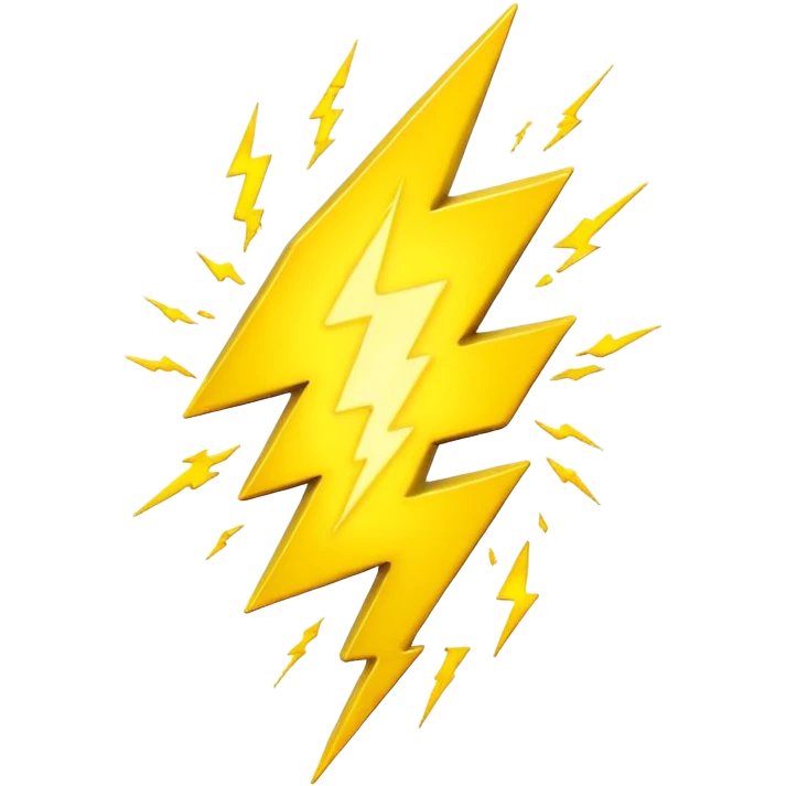 3D render of Lightning Bolt, miniature weather phenomenon, volumetric particle effects, jagged glowing bright yellow plasma strike, elemental energy, emoji style, isolated on white background --v 6.0. emoji