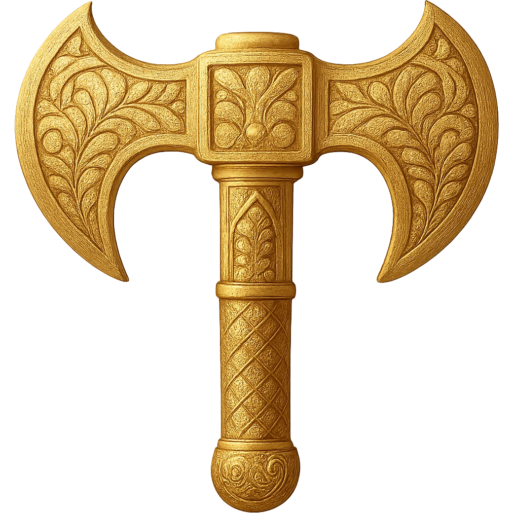 Recolor this weapon to a plated gold color with ornate engravings inlaid with diamonds. The gold should be rich and metallic, and the engravings should sparkle with diamond accents. Transparent background. emoji