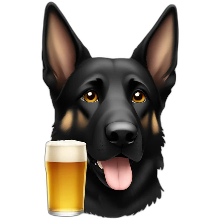 All black German shepherd with tan eye brows drinking old style beer emoji