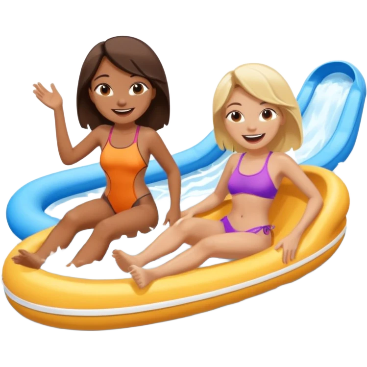dark brown haired girl and blonde haired girl on the lazy river water slide emoji