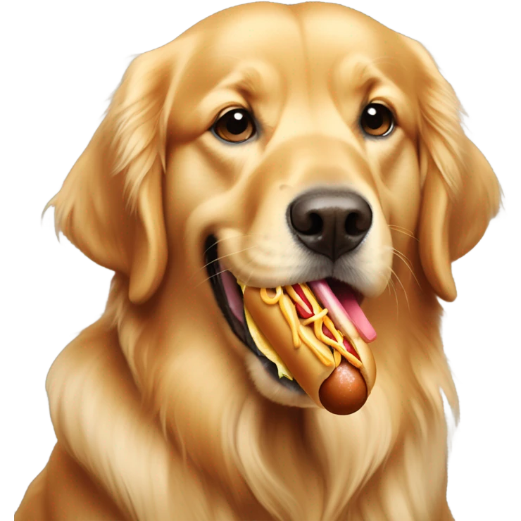 Golden Retriever eating hot dog 
 emoji