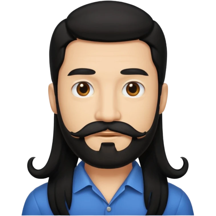 Man with black long hair and moustache and some beard emoji