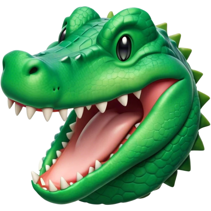 Cinematic Cute Yawning Crocodile Portrait Emoji, Head tilted slightly with a dramatic, wide-open yawn, showcasing a soft, textured emerald-green hide with slightly drooping jaws and half-closed eyes in drowsy contentment, Simplified yet irresistibly adorable features, highly detailed, glowing with a soft, cozy glow, high shine, relaxed yet expressive, stylized with a touch of reptilian whimsy, bright and endearing, soft glowing outline, capturing the essence of a sleepy yet affectionate crocodile, so drowsy it feels like it could stretch out of the screen and curl up for a nap! emoji