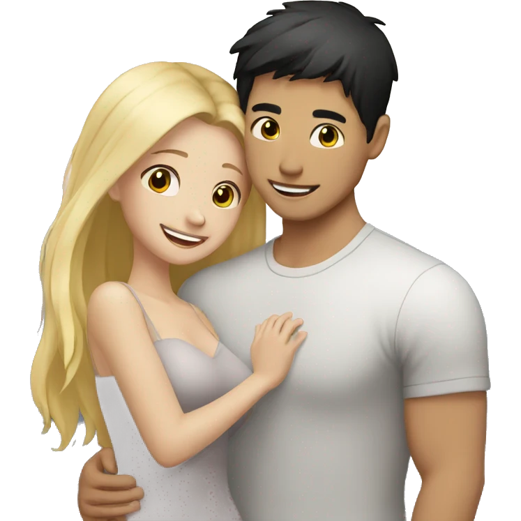 Asian Man black hair hugging blonde girl  emoji