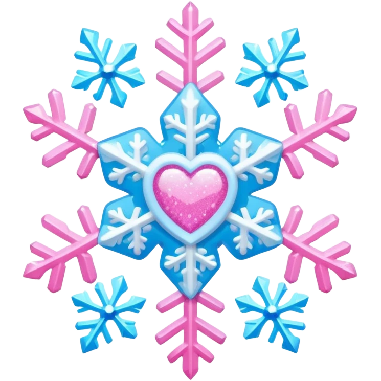 snowflake pink heart color white baby blue and pink glitter glow basic realist emoji